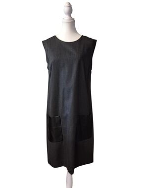 J. Crew Sleeveless Shift Dress in Charcoal with Front Pockets